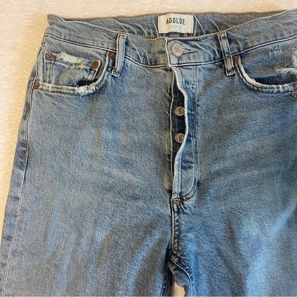 AGOLDE Nico High Rise Raw Edge Cropped Button Up Jean in Rooted Women's 27 - Picture 10 of 12